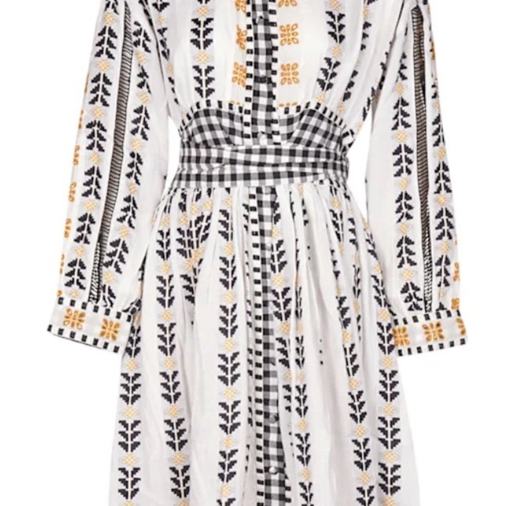 NWT Dodo Bar Or White and Black Midi Dress with Yellow Accents